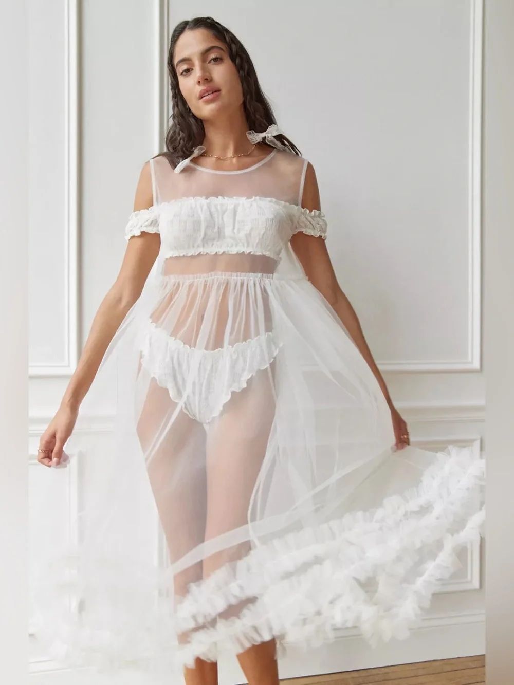 Urban Outfitters Sheer Ruffle Midi Robe - Picture 4 of 10